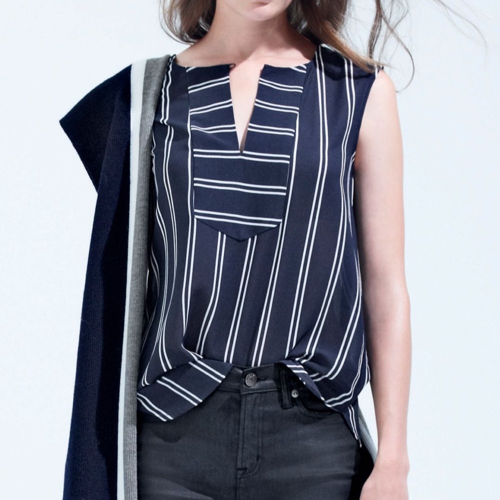 J.Crew Drapey Keyhole Top in Navy w/ Cream Stripes